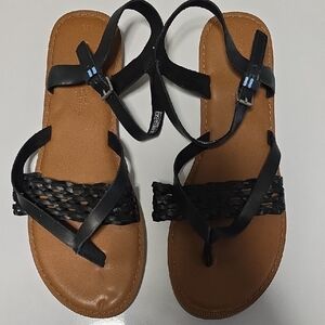 Toms Black Strappy Woven Leather Sandals - Women Size 8